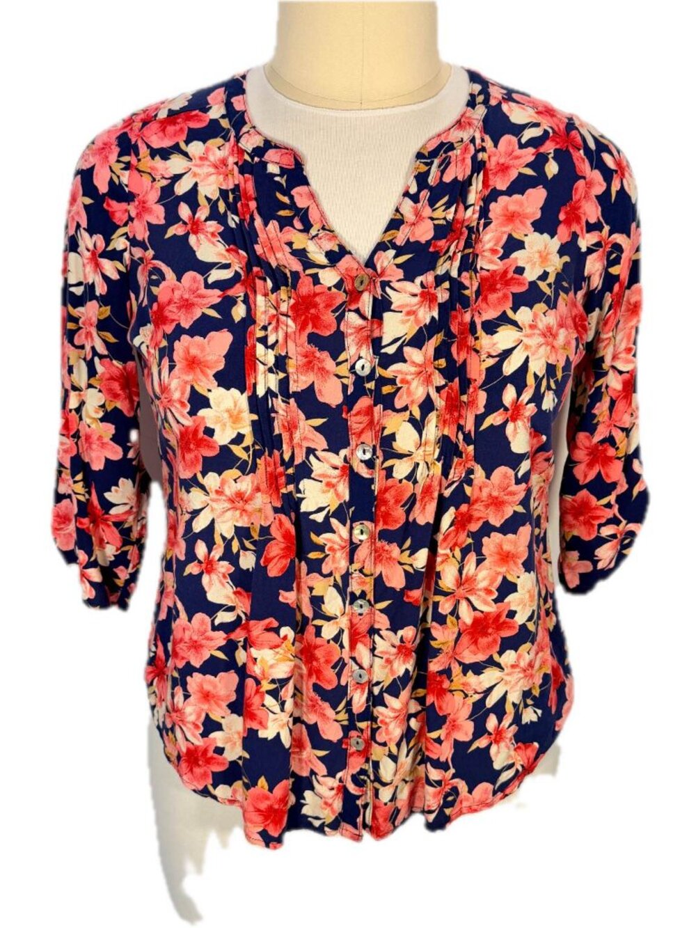 Sara Michelle Women's Floral Blouse Women 1X Pink Red - Picture 2 of 10